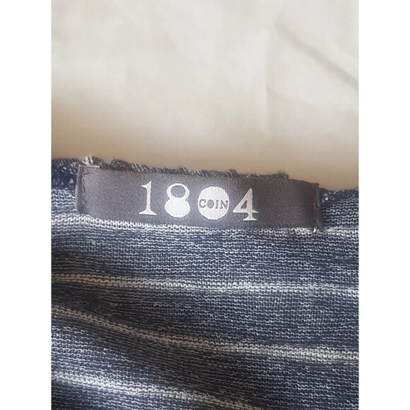 Coin 1804 Womens Blouse Sz Medium Striped Bell Sleeve Tie Front V Neck Ruffle - Picture 10 of 15